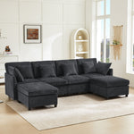 Modern Modular Chenille Sofa L-Shaped U-Shaped Detachable Footstool, Chenille Fabric