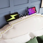 Upholstered Bed 180x200cm with 4 Drawers, LED Lighting and USB-C, Beige Velvet