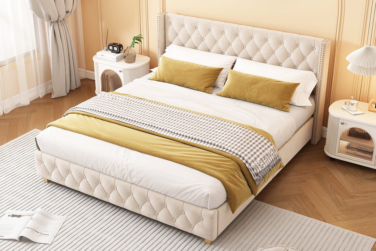 Upholstered Bed 180x200cm with Headboard Light Beige Velvet
