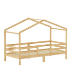 Children's House Bed 90x200cm Roof Design, Natural Solid Pine