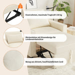 Multifunctional Foldable Sofa Bed 1-Seater Recliner USB Charging Space-Saving Corduroy Fabric Beige