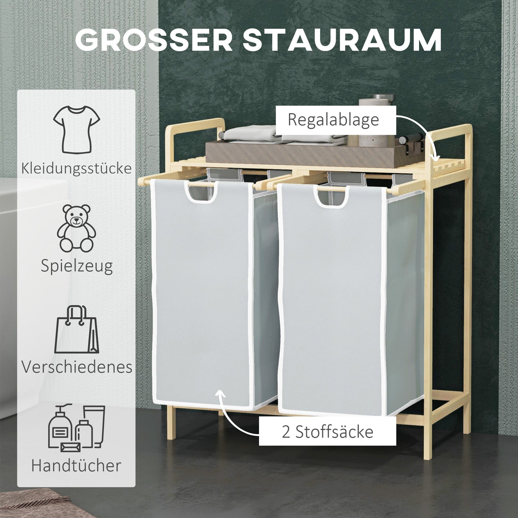 Laundry Basket with 2 Removable Bags, Bamboo Cream