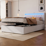 Upholstered Flat Bed 140x200cm with Storage & USB - White