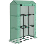 Greenhouse with shelves and roller door, winter-proof film, steel, green