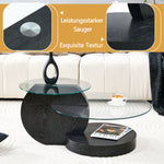 Modern Minimalist Coffee Table with Two-Layer Safety Glass and Multi-Tiered Design, Black Wood Grain Finish
