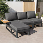 L-shaped Garden Sofa Set Weatherproof 7-Seater Corner Lounger Wooden Armrests Iron Grey/Beige