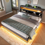 Upholstered Double Bed 160x200cm with Hydraulic Storage, Grey Linen