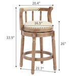Bar Stools 360° Swivel with Backs - Cow Top Leather and Wood