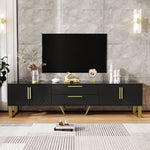 TV Cabinet High-Gloss Engraved Door Storage Gold Handles/Feet