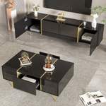 TV Cabinet and Coffee Table Set, High Gloss, Black
