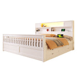 Platform Bed Frame with Storage Shelves, LED, USB and 4 Drawers, 180x200cm, White