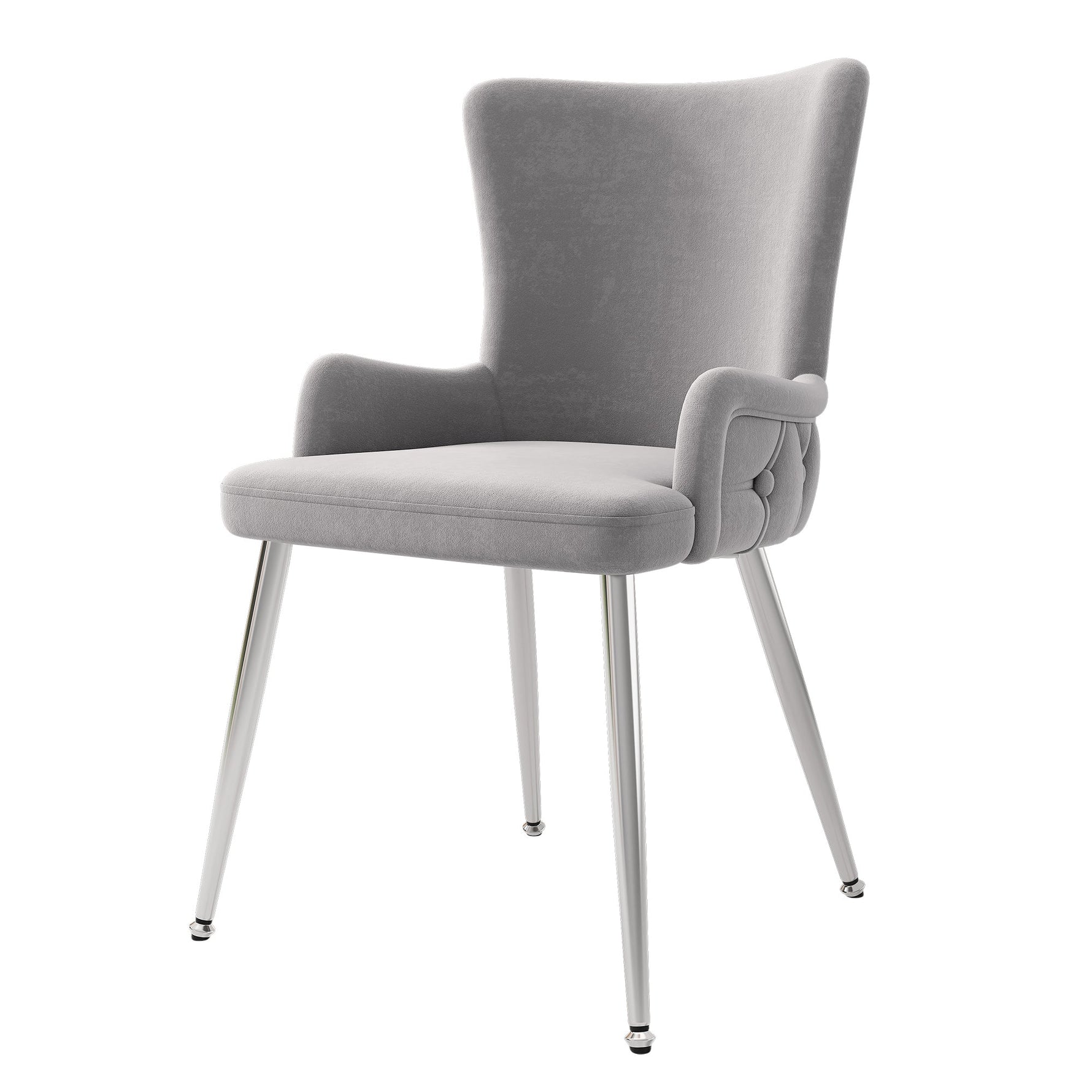 Velvet Dining Chair Set of 2, Luxurious Lounge Chair with Silver Metal Legs, Grey Velvet