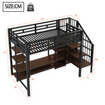 Loft Bed 90x200 with TV Stand, Power Outlet & Ladder, Black