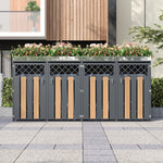 Garbage Can Enclosure with Diamond Ventilation Holes, Lockable Four Doors and Planting Area, Metal