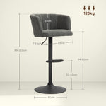 Set of 2 Bar Stools, Swivel Height-Adjustable with Footrest, Linen Dark Grey