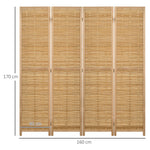 Folding Screen, 4-Panel Room Divider 160 x 170 cm, Bamboo Natural