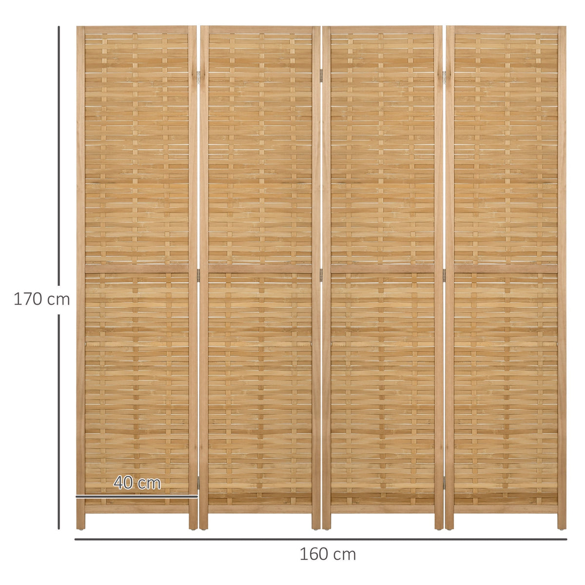 Folding Screen, 4-Panel Room Divider 160 x 170 cm, Bamboo Natural