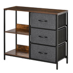 Storage Chest of Drawers, 3 Fabric Drawers and Shelves, Brown and Gray Metal