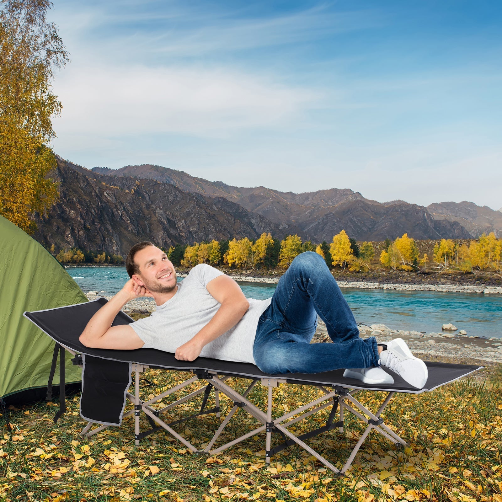 Camp Bed, Foldable Camping, 190x68x52 cm Oxford Black