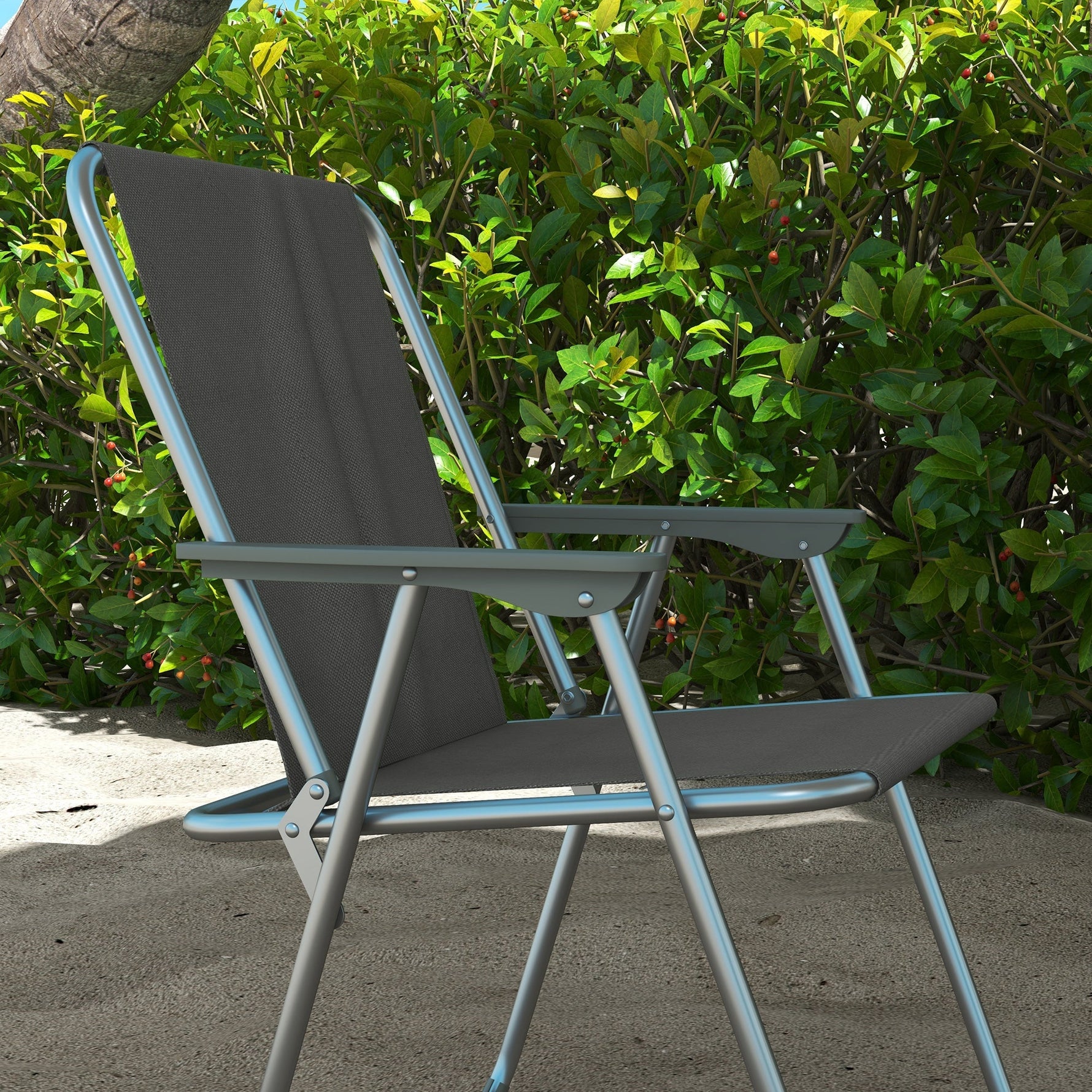 Folding Chair Set of 4, Foldable Garden Camping with Backrest Armrest, Oxford Grey