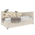 Daybed Sofa Bed 90x200cm 2 Drawers USB-Type C Storage - Linen Beige