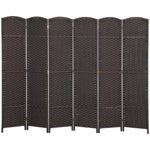 6-Panel Room Divider, Foldable Privacy Screen, Home Office, Brown