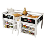 Mid-Sleeper Bed with Storage Shelves and Ladder, 90x200cm, White Pine Wood