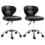 Rolling Stools, Set of 2, Swivel, Height-Adjustable, Dark Grey Faux Leather & Steel
