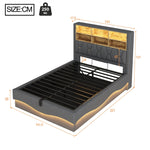 Upholstered Bed 140x200 Hydraulic Storage LED/USB Slatted Frame, Linen Grey