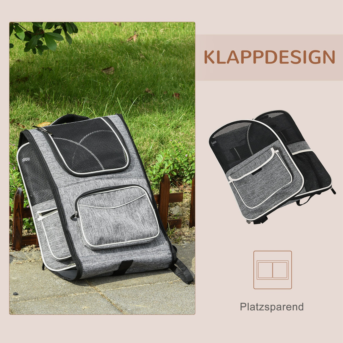 Dog Trolley 2-in-1 Transport Bag & Pet Backpack, Grey