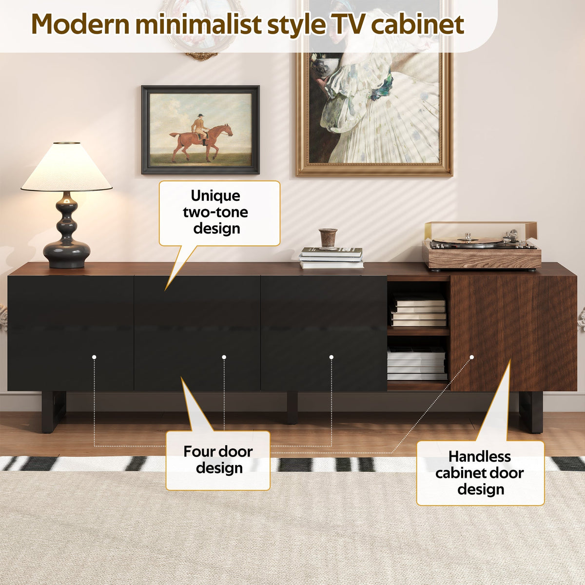 TV Cabinet Low 4 Doors 180x38x50cm - Vintage Wood Grain