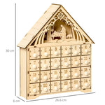 Advent Calendar, 24 Drawers, LED Lights, Natural Wood