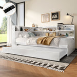 Daybed Sofa Bed with 90x200cm Storage Headboard and Extendable Bed, White