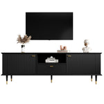 TV Cabinet with Open Compartments, Drawers and Soft-Close Hinges, Lacquered Textured Surface