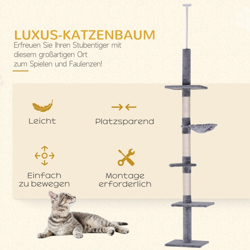 Cat Tree, Height Adjustable Sisal Posts, Grey
