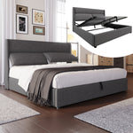 Upholstered Double Bed 180x200cm Hydraulic Storage Adjustable Headrest Linen Grey