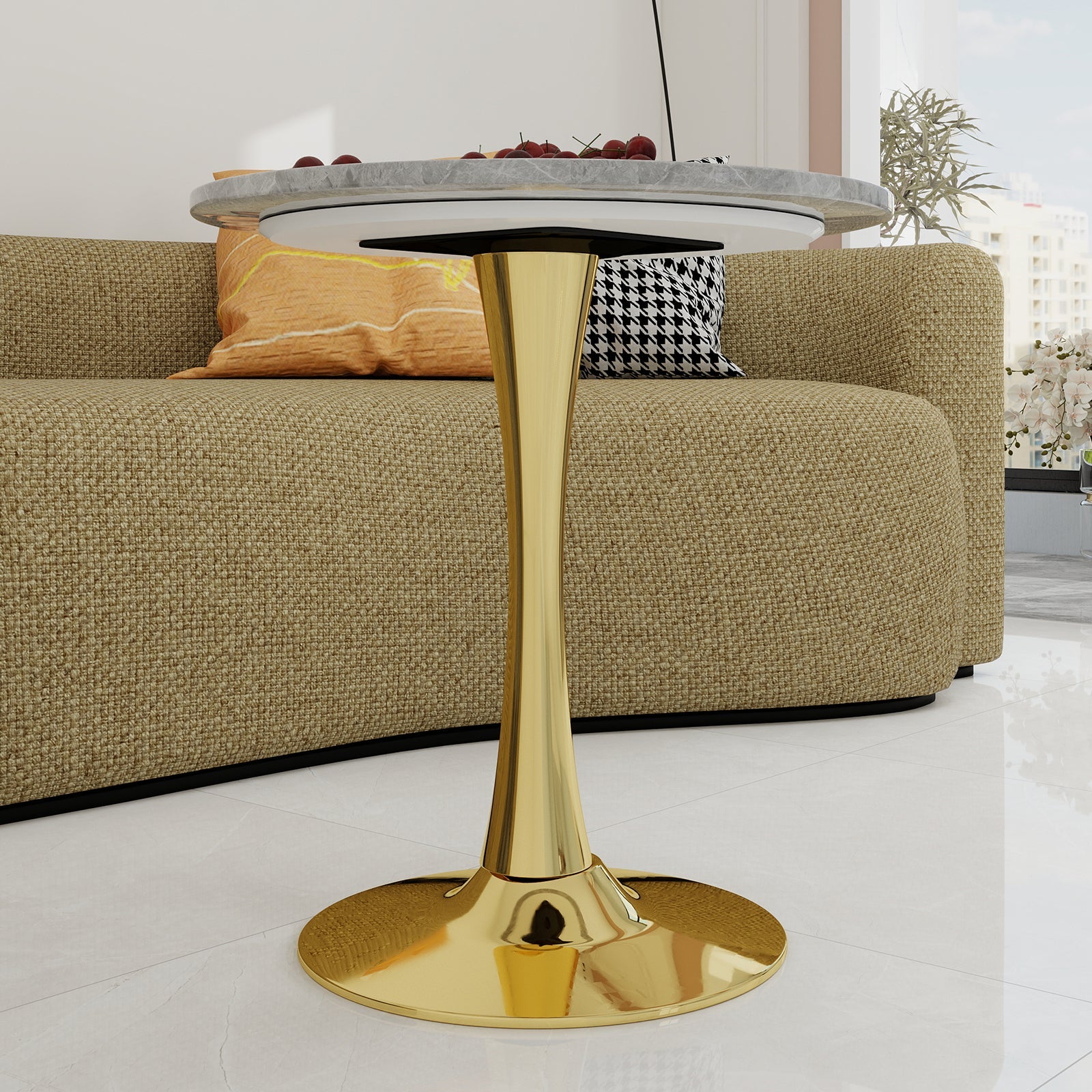 Coffee Table 27.6-inch Round Mid-Century Modern Marble