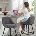Set of 2 Bar Stools, Upholstered for Kitchen Island & Dining Room, Corduroy & Steel, Grey