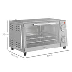 Mini Oven 9L, Baking Tray, Grill Rack, 100-230°C, 60-Min Timer, 750W, Stainless Steel, Silver