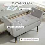 Upholstered Bench, Storage Armrests, Chest, Velvet, Light Grey