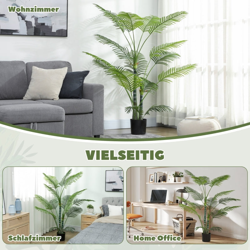 Artificial Palm Tree, 16 UV-Resistant Plastic Leaves with Pot, Green