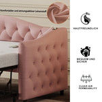 Upholstered Bed Pull-out Sofa Bed with USB Port, Pink Linen Fabric