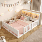 Flatbed Kids Bed 140x200cm with LED Light & Railings, White