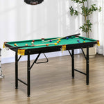 Pool Table with Folding and Height-Adjustable Design, Includes 2 Queues and 16 Balls, Green