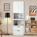 Tall Storage Cabinet 200cm High Doors Drawers Microwave Shelf - White