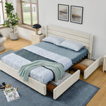 Double Bed 140x200cm 4 Storage Drawers Chenille - Beige