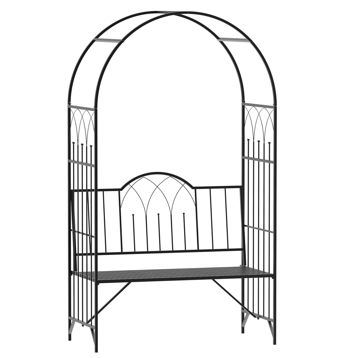 Rose Arch with Bench, Garden Trellis, Metal Black