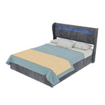 Modern Upholstered Bed with LED & Storage, 140x200 cm, Grey