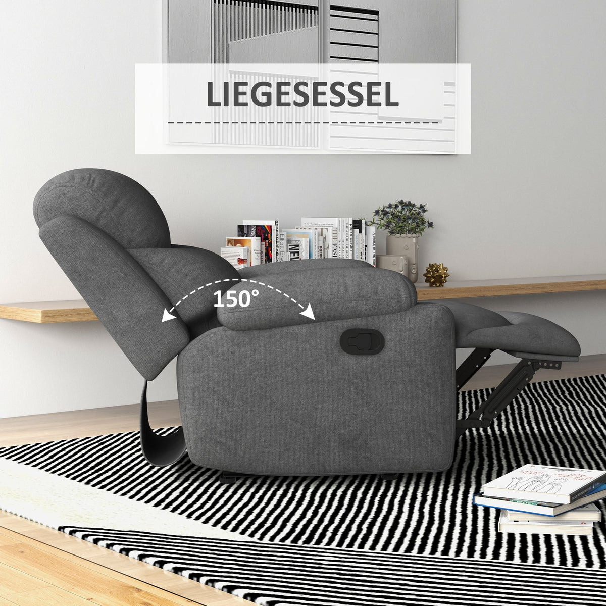 Reclining Armchair, Upholstered Lounge Chair Linen Look, Grey
