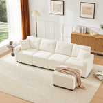 4-Seater Straight Corduroy Sofa with Under-Seat Storage and Freestanding Ottoman, Beige